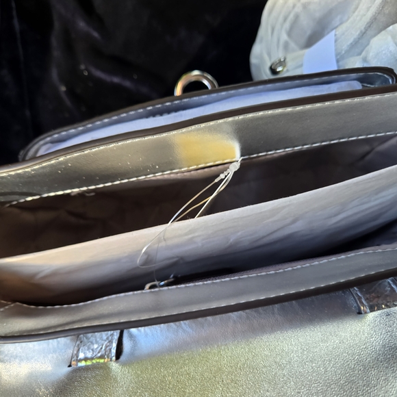 Michael Kors Manhattan Metallic Silver Satchel Small Top Handle Crossbody NWT - Picture 12 of 16